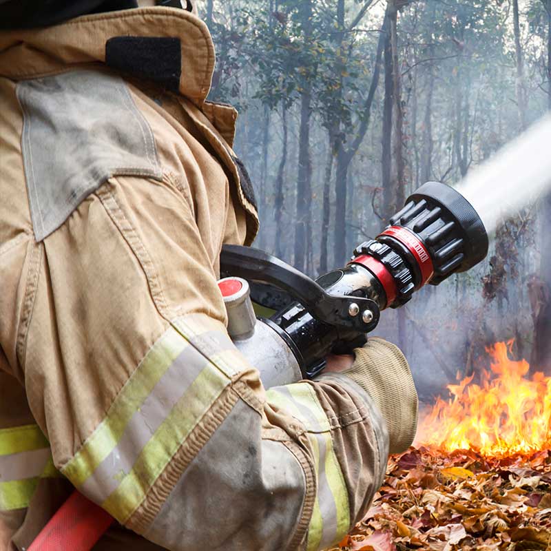 Firefighter putting out forest fire